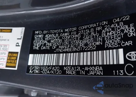 2022 Toyota Corolla Se z USA, uszkodzony, nr VIN JTND4MBE8N3172252